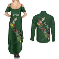Kia Ora New Zealand Floral Personalized Couples Matching Summer Maxi Dress and Long Sleeve Button Shirt Sage Green LT7 - Polynesian Pride