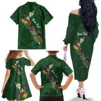 Kia Ora New Zealand Floral Personalized Family Matching Off The Shoulder Long Sleeve Dress and Hawaiian Shirt Sage Green LT7 - Polynesian Pride