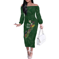 Kia Ora New Zealand Floral Personalized Family Matching Off The Shoulder Long Sleeve Dress and Hawaiian Shirt Sage Green LT7 Mom's Dress Sage Green - Polynesian Pride