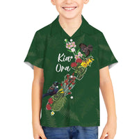 Kia Ora New Zealand Floral Personalized Family Matching Off The Shoulder Long Sleeve Dress and Hawaiian Shirt Sage Green - Polynesian Pride