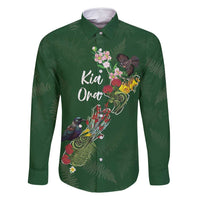 Kia Ora New Zealand Floral Personalized Family Matching Off Shoulder Short Dress and Hawaiian Shirt Sage Green LT7 Dad's Shirt - Long Sleeve Sage Green - Polynesian Pride
