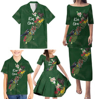 Kia Ora New Zealand Floral Personalized Family Matching Puletasi and Hawaiian Shirt Sage Green LT7 - Polynesian Pride