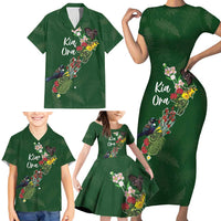 Kia Ora New Zealand Floral Personalized Family Matching Short Sleeve Bodycon Dress and Hawaiian Shirt Sage Green LT7 - Polynesian Pride
