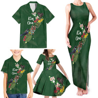 Kia Ora New Zealand Floral Personalized Family Matching Tank Maxi Dress and Hawaiian Shirt Sage Green LT7 - Polynesian Pride