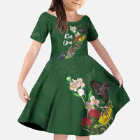 Kia Ora New Zealand Floral Personalized Kid Short Sleeve Dress Sage Green - Polynesian Pride
