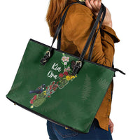 Kia Ora New Zealand Floral Leather Tote Bag Sage Green - Polynesian Pride