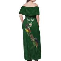 Kia Ora New Zealand Floral Personalized Off Shoulder Maxi Dress Sage Green - Polynesian Pride