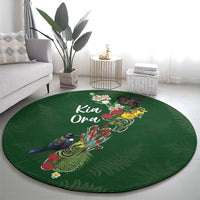 Kia Ora New Zealand Floral Round Carpet Sage Green - Polynesian Pride