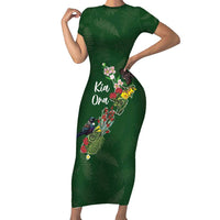Kia Ora New Zealand Floral Personalized Short Sleeve Bodycon Dress Sage Green LT7 Long Dress Sage Green - Polynesian Pride