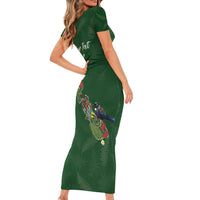 Kia Ora New Zealand Floral Personalized Short Sleeve Bodycon Dress Sage Green LT7 - Polynesian Pride