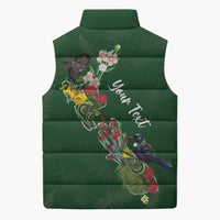 Kia Ora New Zealand Floral Personalized Sleeveless Puffer Jacket Sage Green - Polynesian Pride