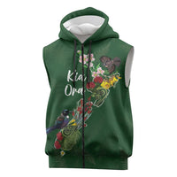 Kia Ora New Zealand Floral Personalized Sleeveless Zip Hoodie Sage Green LT7 Sage Green - Polynesian Pride