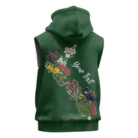 Kia Ora New Zealand Floral Personalized Sleeveless Zip Hoodie Sage Green LT7 - Polynesian Pride