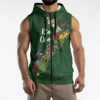 Kia Ora New Zealand Floral Personalized Sleeveless Zip Hoodie Sage Green LT7 - Polynesian Pride