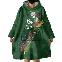 Kia Ora New Zealand Floral Personalized Wearable Blanket Hoodie Sage Green - Polynesian Pride