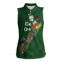 Kia Ora New Zealand Floral Personalized Women Sleeveless Polo Shirt Sage Green - Polynesian Pride