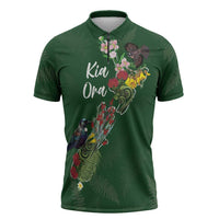 Kia Ora New Zealand Floral Personalized Zipper Polo Shirt Sage Green LT7 Sage Green - Polynesian Pride
