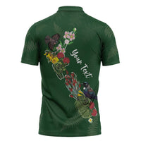 Kia Ora New Zealand Floral Personalized Zipper Polo Shirt Sage Green LT7 - Polynesian Pride
