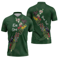 Kia Ora New Zealand Floral Personalized Zipper Polo Shirt Sage Green LT7 - Polynesian Pride