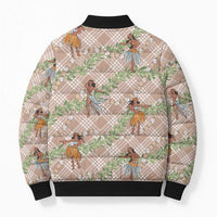 Beige Palaka Hula Girls Seamless Hawaii Aloha Bomber Puffer Jacket LT7 - Polynesian Pride