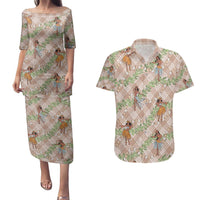 Beige Palaka Hula Girls Seamless Hawaii Aloha Couples Matching Puletasi and Hawaiian Shirt LT7 Beige - Polynesian Pride