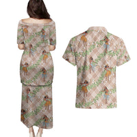 Beige Palaka Hula Girls Seamless Hawaii Aloha Couples Matching Puletasi and Hawaiian Shirt LT7 - Polynesian Pride