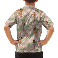 Beige Palaka Hula Girls Seamless Hawaii Aloha Family Matching Long Sleeve Bodycon Dress and Hawaiian Shirt LT7 - Polynesian Pride