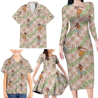 Beige Palaka Hula Girls Seamless Hawaii Aloha Family Matching Long Sleeve Bodycon Dress and Hawaiian Shirt LT7 - Polynesian Pride