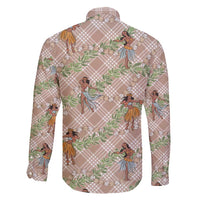 Beige Palaka Hula Girls Seamless Hawaii Aloha Family Matching Long Sleeve Bodycon Dress and Hawaiian Shirt LT7 - Polynesian Pride