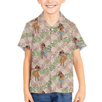 Beige Palaka Hula Girls Seamless Hawaii Aloha Family Matching Long Sleeve Bodycon Dress and Hawaiian Shirt LT7 Son's Shirt Beige - Polynesian Pride