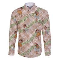 Beige Palaka Hula Girls Seamless Hawaii Aloha Family Matching Mermaid Dress and Hawaiian Shirt LT7 Dad's Shirt - Long Sleeve Beige - Polynesian Pride