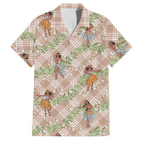 Beige Palaka Hula Girls Seamless Hawaii Aloha Family Matching Off The Shoulder Long Sleeve Dress and Hawaiian Shirt LT7 Dad's Shirt - Short Sleeve Beige - Polynesian Pride