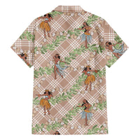 Beige Palaka Hula Girls Seamless Hawaii Aloha Family Matching Off Shoulder Maxi Dress and Hawaiian Shirt LT7 - Polynesian Pride