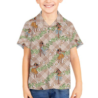 Beige Palaka Hula Girls Seamless Hawaii Aloha Family Matching Off Shoulder Maxi Dress and Hawaiian Shirt LT7 Son's Shirt Beige - Polynesian Pride