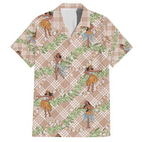 Beige Palaka Hula Girls Seamless Hawaii Aloha Family Matching Off Shoulder Short Dress and Hawaiian Shirt LT7 Dad's Shirt - Short Sleeve Beige - Polynesian Pride