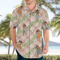 Beige Palaka Hula Girls Seamless Hawaii Aloha Hawaiian Shirt - Polynesian Pride