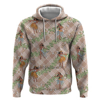 Beige Palaka Hula Girls Seamless Hawaii Aloha Hoodie - Polynesian Pride