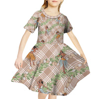 Beige Palaka Hula Girls Seamless Hawaii Aloha Kid Short Sleeve Dress - Polynesian Pride