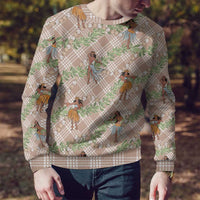 Beige Palaka Hula Girls Seamless Hawaii Aloha Ugly Christmas Sweater - Polynesian Pride