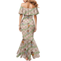 Beige Palaka Hula Girls Seamless Hawaii Aloha Mermaid Dress - Polynesian Pride