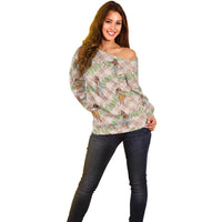 Beige Palaka Hula Girls Seamless Hawaii Aloha Off Shoulder Sweater - Polynesian Pride