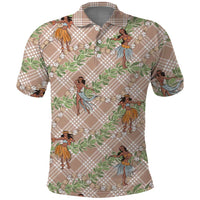 Beige Palaka Hula Girls Seamless Hawaii Aloha Polo Shirt - Polynesian Pride