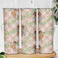 Beige Palaka Hula Girls Seamless Hawaii Aloha Skinny Tumbler LT7 - Polynesian Pride