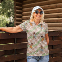 Beige Palaka Hula Girls Seamless Hawaii Aloha Women Polo Shirt - Polynesian Pride