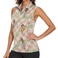 Beige Palaka Hula Girls Seamless Hawaii Aloha Women Sleeveless Polo Shirt - Polynesian Pride