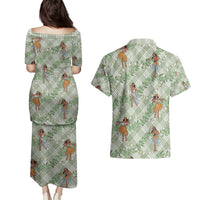 Mint Palaka Hula Girls Seamless Hawaii Aloha Couples Matching Puletasi and Hawaiian Shirt LT7 - Polynesian Pride