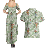 Mint Palaka Hula Girls Seamless Hawaii Aloha Couples Matching Summer Maxi Dress and Hawaiian Shirt LT7 - Polynesian Pride