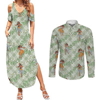 Mint Palaka Hula Girls Seamless Hawaii Aloha Couples Matching Summer Maxi Dress and Long Sleeve Button Shirt LT7 Mint - Polynesian Pride