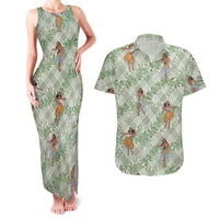 Mint Palaka Hula Girls Seamless Hawaii Aloha Couples Matching Tank Maxi Dress and Hawaiian Shirt LT7 Mint - Polynesian Pride