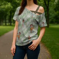 Mint Palaka Hula Girls Seamless Hawaii Aloha Cross Shoulder Shirt - Polynesian Pride